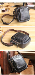 Black Cool Leather Mens Small Postman Bag Vertical Messenger Bag Black Courier Bags For Men - imessengerbags