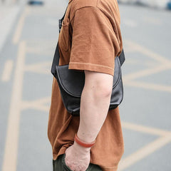 Black Cool Leather Mens Small Postman Bag Messenger Bag Black Courier Bag For Men - imessengerbags