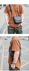 Black Cool Leather Mens Small Postman Bag Messenger Bag Black Courier Bag For Men - imessengerbags