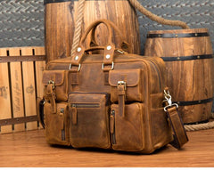 Black Cool Leather Mens Weekender Bag Shoulder Travel Briefcase Duffle Bag Light Brown luggage Bag for Men - imessengerbags