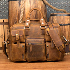 Black Cool Leather Mens Weekender Bag Shoulder Travel Briefcase Duffle Bag Light Brown luggage Bag for Men - imessengerbags