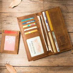Black Cool Leather Mens Long Wallet Brown Long Wallet Vintage Bifold Long Wallet for Men