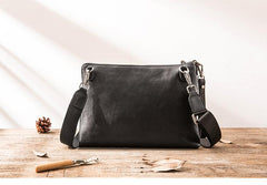 Black Cool Leather Mens Wristlet Bag Clutch Black Slim Messenger Bag Side Bag for Men - imessengerbags