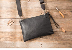 Black Cool Leather Mens Wristlet Bag Clutch Black Slim Messenger Bag Side Bag for Men - imessengerbags