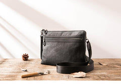Black Cool Leather Mens Wristlet Bag Clutch Black Slim Messenger Bag Side Bag for Men - imessengerbags