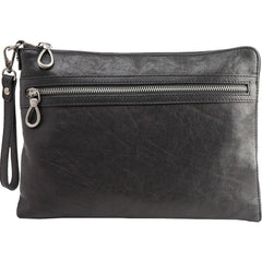 Black Cool Leather Mens Wristlet Bag Clutch Black Slim Messenger Bag Side Bag for Men - imessengerbags