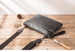 Black Cool Leather Mens Wristlet Bag Clutch Black Slim Messenger Bag Side Bag for Men - imessengerbags