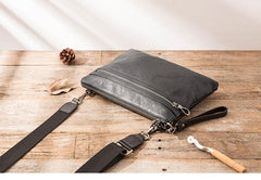 Black Cool Leather Mens Wristlet Bag Clutch Black Slim Messenger Bag Side Bag for Men