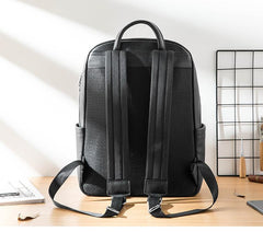Cool Black Mens Leather Backpacks Travel Backpack 14-inch Laptop Backpack for men - imessengerbags
