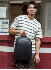 Cool Black Mens Leather Backpacks Travel Backpack 14-inch Laptop Backpack for men - imessengerbags