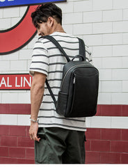 Cool Black Mens Leather Backpacks Travel Backpack 14-inch Laptop Backpack for men - imessengerbags