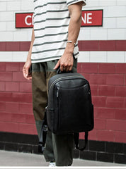 Cool Black Mens Leather Backpacks Travel Backpack 14-inch Laptop Backpack for men - imessengerbags