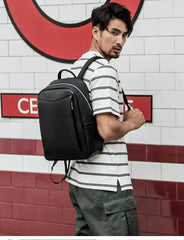 Cool Black Mens Leather Backpacks Travel Backpack 14-inch Laptop Backpack for men