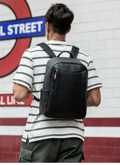 Cool Black Mens Leather Backpacks Travel Backpack 14-inch Laptop Backpack for men