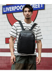 Cool Black Mens Leather Backpacks Travel Backpack 14-inch Laptop Backpack for men - imessengerbags