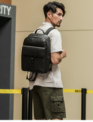Cool Black Mens Leather School Backpacks Travel Backpacks 15-inch Laptop Backpack for men