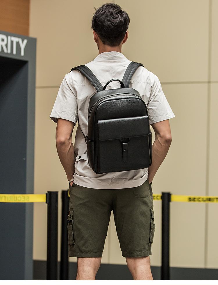 backpack laptop men cool Cool Black Mens Leather School Backpacks Travel Backpacks 15-inch Laptop Backpack for men