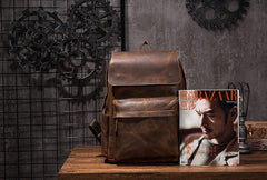Black Cool Mens Leather 15inch Laptop Backpack Leather School Backpack Travel Backpack for Men - imessengerbags