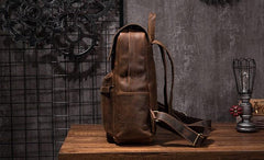 Black Cool Mens Leather 15inch Laptop Backpack Leather School Backpack Travel Backpack for Men - imessengerbags
