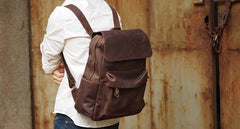 Black Cool Mens Leather 15inch Laptop Backpack Leather School Backpack Travel Backpack for Men - imessengerbags