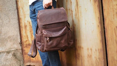 Black Cool Mens Leather 15inch Laptop Backpack Leather School Backpack Travel Backpack for Men - imessengerbags
