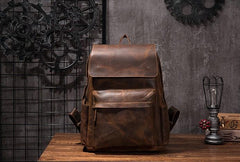 Black Cool Mens Leather 15inch Laptop Backpack Leather School Backpack Travel Backpack for Men - imessengerbags