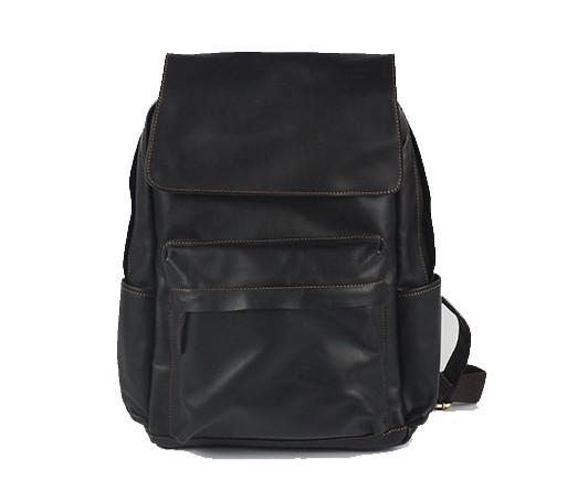Black Cool Mens Leather 15inch Laptop Backpack Leather School Backpack Travel Backpack for Men - imessengerbags
