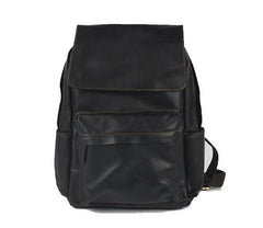 Black Cool Mens Leather 15inch Laptop Backpack Leather School Backpack Travel Backpack for Men - imessengerbags
