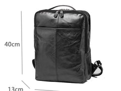 Black Cool Mens Leather Backpack Travel Backpack Leather 15inch Laptop Backpack for Men - imessengerbags