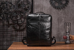 Black Cool Mens Leather Backpack Travel Backpack Leather 15inch Laptop Backpack for Men - imessengerbags
