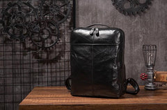 Black Cool Mens Leather Backpack Travel Backpack Leather 15inch Laptop Backpack for Men - imessengerbags