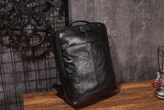 Black Cool Mens Leather Backpack Travel Backpack Leather 15inch Laptop Backpack for Men - imessengerbags