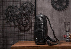 Black Cool Mens Leather Backpack Travel Backpack Leather 15inch Laptop Backpack for Men - imessengerbags