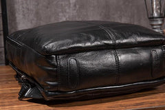 Black Cool Mens Leather Backpack Travel Backpack Leather 15inch Laptop Backpack for Men - imessengerbags