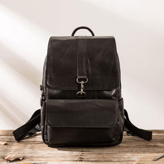 Black Cool Mens Leather Backpacks Travel Backpacks Laptop Backpack for men - imessengerbags