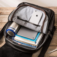 Black Cool Mens Leather Backpacks Travel Backpacks Laptop Backpack for men - imessengerbags