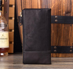 Black Cool Mens Leather long Wallet Brown Leather Zipper Wallet Long Wallets Clutch for Men - imessengerbags
