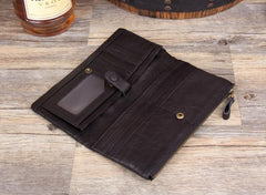 Black Cool Mens Leather long Wallet Brown Leather Zipper Wallet Long Wallets Clutch for Men - imessengerbags