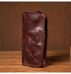 Black Cool Mens Leather long Wallet Brown Leather Zipper Wallet Long Wallets Clutch for Men - imessengerbags