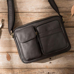 Black Cool Small Leather Mens Messenger Bags Shoulder Bags for Men