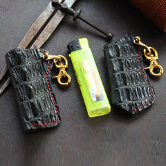Black Crocodile Leather Mens Disposable Lighter Case Lighter Holder with Belt Clip For Men - imessengerbags