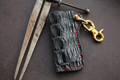 Black Crocodile Leather Mens Disposable Lighter Case Lighter Holder with Belt Clip For Men