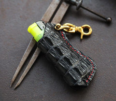 Black Crocodile Leather Mens Disposable Lighter Case Lighter Holder with Belt Clip For Men - imessengerbags