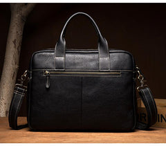 Black Leather Mens 13 inches Vertical Briefcase Laptop Shoulder Bag Coffee Business Work Bag for Men - imessengerbags