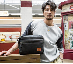 Black Fashion Leather Mens 10 inches Side Bag Black Courier Bag Messenger Bags for Men - imessengerbags