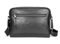 Black Fashion Leather Mens 10 inches Side Bag Black Courier Bag Messenger Bags for Men