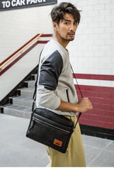 Black Fashion Leather Mens 10 inches Side Bag Black Courier Bag Messenger Bags for Men - imessengerbags
