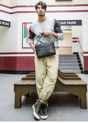 Black Fashion Leather Mens 10 inches Side Bag Black Courier Bag Messenger Bags for Men - imessengerbags