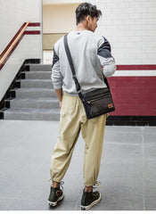 Black Fashion Leather Mens 10 inches Side Bag Black Courier Bag Messenger Bags for Men - imessengerbags