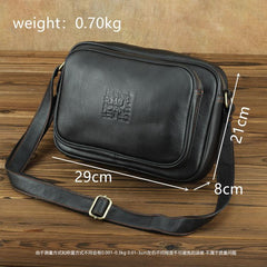 Black Fashion Leather Mens 10 inches Small Courier Bag Black Postman Bags Side Bag Messenger Bag For Men - imessengerbags